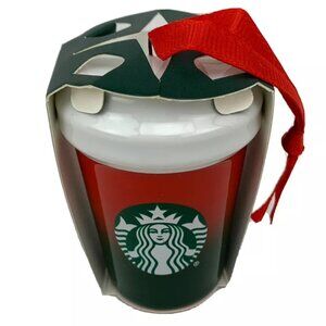 Starbucks Mini Ceramic Hot Cup Ornament Red Green Christmas tree